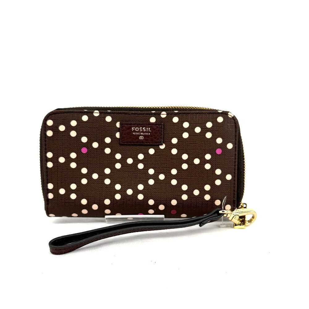 Fossil Envelope Wristlet Brown With Dots - image 1